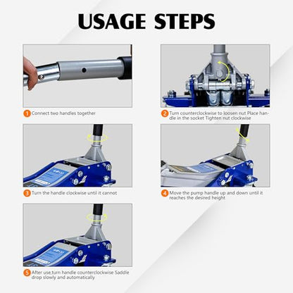 3 Ton Low Profile Hydraulic Floor Jack, Heavy Duty Steel Dual Piston Quick Lift Pump, CE Certified - size: 3T - Low Profile (3.1" Min Height)