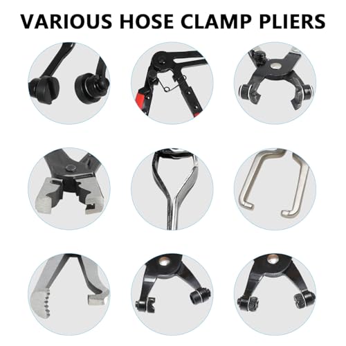 DPTOOL Hose Clamp Pliers Set 15pcs Hose Clamp Removal and Installation Tool Kit for Automotive Coolant Radiator Heater, Water Hose, fuel lines etc, with 2pcs Electrical Disconnect Pliers