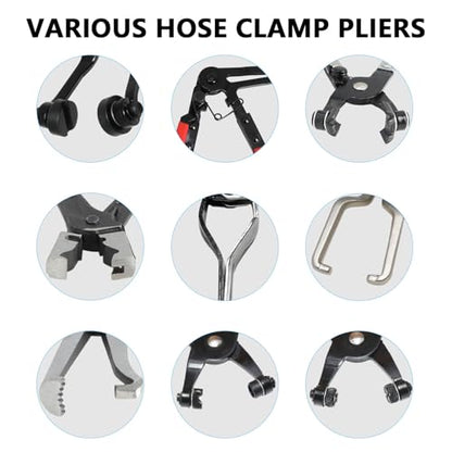 DPTOOL Hose Clamp Pliers Set 15pcs Hose Clamp Removal and Installation Tool Kit for Automotive Coolant Radiator Heater, Water Hose, fuel lines etc, with 2pcs Electrical Disconnect Pliers