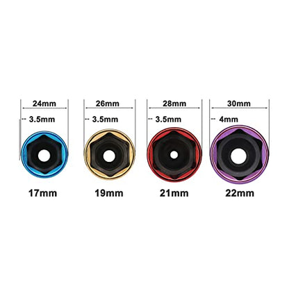EMENTOL 4PCS 1/2" Drive Thin-Walled Impact Drive Lug Nut Socket Set, CR-MO, Metric, Protective Wheel Impact Socket Set-17mm, 19mm, 21mm, 22mm - size: 4PCS