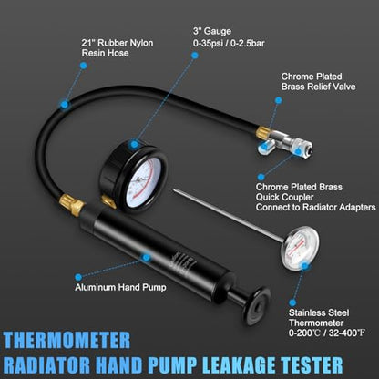 JIFETOR 28PCS Radiator Pressure Leak Test Pneumatic Coolant Refill Tool Kit | Auto Cooling System Leakage Tester and Water Tank Pneumatic Vacuum Purge Filling Set Universal for Airlift Car Auto Truck - color: Blue Case
