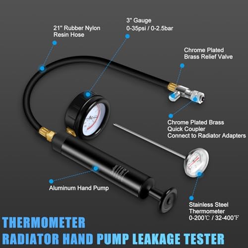 JIFETOR Radiator Pressure Leak Tester Coolant Vacuum Refill Tool 28PCS Kit | Universal Automotive Water Tank Leakage Test Detector & Cooling System Pneumatic Purge Coolant Change Set 21PCS Adapter Caps - color: Blue Case