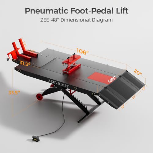 1500 LB Motorcycle Lift Table, Heavy Duty Air/Hydraulic ATV Lift with Side Extensions, 48" W x 33.5" H, User-Friendly Installation Design with Motorcycle Jack, Fits Harley/Indian/Custom - size: 48in