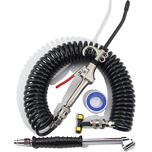 iBroPrat Air Blow Gun Kit,Heavy Duty Air Seat Blow Gun Kit for Semi Truck Air Hose with 30FT Long Coil and Extended Dual Head Tire Air Chuck Black - color: black