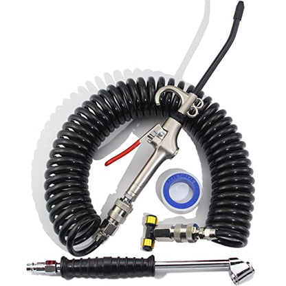iBroPrat Air Blow Gun Kit,Heavy Duty Air Seat Blow Gun Kit for Semi Truck Air Hose with 30FT Long Coil and Extended Dual Head Tire Air Chuck Black - color: black
