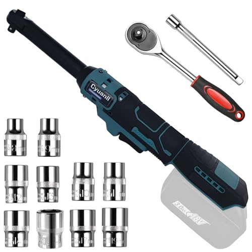 3/8" Extended Cordless Ratchet Wrench Compatible with Makita 18V Batteries(No Battery),60Ft-lbs Torque & 6" Extended Neck for Tight Spaces For Automotive Repair,Electric Power Ratchet Wrench Set-Blue - color: Blue, size: Big