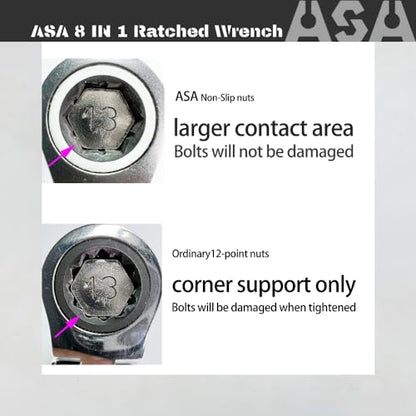 ASA 8 IN 1 Stainless Steel 72-Tooth Bi-Directional Ratchet Wrench, Multi-Function Non-Slip Ratchet Wrench,Protects Bolts from Damage,super socket,universal socket (14(9/16)/16(5/8)/17(11/16)/19(3/4)) - size: Large-14(9/16)/16(5/8)/17(11/16)/19(3/4)