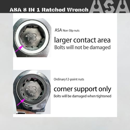 ASA 8 IN 1 Stainless Steel 72-Tooth Bi-Directional Ratchet Wrench, Multi-Function Non-Slip Ratchet Wrench,Protects Bolts from Damage,super socket,universal socket (14(9/16)/16(5/8)/17(11/16)/19(3/4)) - size: Large-14(9/16)/16(5/8)/17(11/16)/19(3/4)