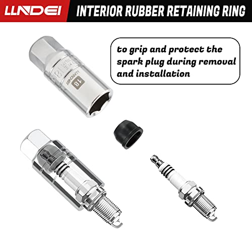 LLNDEI 3/8 Inch Drive Spark Plug Socket Set SAE & Metric, High Visibility 6 Point Sockets CR-V Steel, Mirror Polished Sockets with Rubber Retaining Rings-Spark Plug Removal Tool for Car Repair 7PCS - size: 6 pieces + extension bar