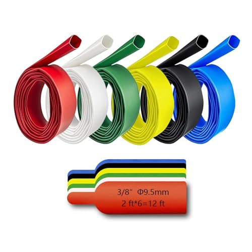 3/8in Heat Shrink Tubing - 3:1 Adhesive Lined, Shrinkable Wire Wrap Tube, 12FT, 6 Colors, Marine Grade Waterproof, Insulated Sealed, Oil & Wear Resistant for Industrial, Automotive, Wire, Cable Repair - color: 3/8inch 6 colors 12FT