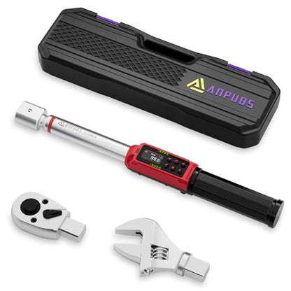 ANPUDS Adjustable Digital Torque Wrench, 1.5-99.6 Ft.lb, ±1% Accuracy | 2-135Nm, 45mm Jaw & 1/2" Ratchet, 14×18mm Open End, Vibration, Buzzer, LED Indicator for HVAC, Split AC, Motorcycle, Plumbing - size: 1.5-99.6 Ft.lb/2-135 Nm(14×18mm)