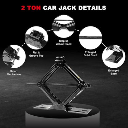 Big RED Car Jack 2Ton/4409 lbs Universal Scissor Jack with Rubber Pad, Portable Tire Changing Kit with Lug Wrench, Emergency Kit for Sedan SUV MPV - size: 2Ton