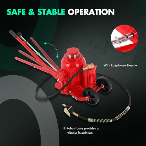 Air Hydraulic Bottle Jack 50 Ton (11 0231 LBS) Pneumatic Bottle Jack Lift Range 27-43cm Air Transmission Jack with Pneumatic & Manual Hand Pump, for Pickup, Truck, RV, Auto Repair, Red