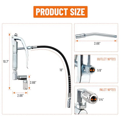 Grease Control Handle Valve for Grease Pump | 18" Flexible Spout with 4 Jaws Coupler, 1/4" NPT(f) Inlet Thread, 7500 PSI Max Working Pressure, 360 Degree Z Swivel Design