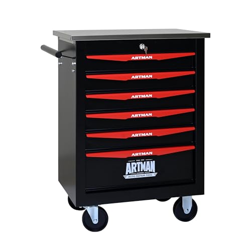 6 Drawers Tool Chest on Wheels, Stainless Steel Countertop Multifunctional Rolling Tool Storage Cart, Drawer Rolling Trolley Organizer Tool Box for Garage,Workshop(6 Drawers-Black) - color: Black, size: 6 Drawers 22.2"Wx13.58"Dx30.7"H