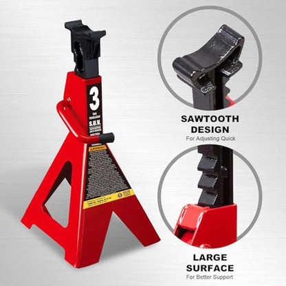 Big RED AT43006UR Steel Jack Stands: 3 Ton (6,000 LBs) Capacity, 2 Pack, RED - size: 3 ton, style: Extended Height Steel