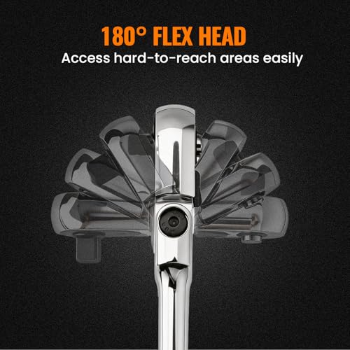 Flex Head 3/8" Drive Ratchet Wrench, 90T Long Reach Ratchet, Quick-Release Reversible with Cr-Mo Head and 6" Extension Bar for Tight Spaces & Automotive Repair - size: 3/8"