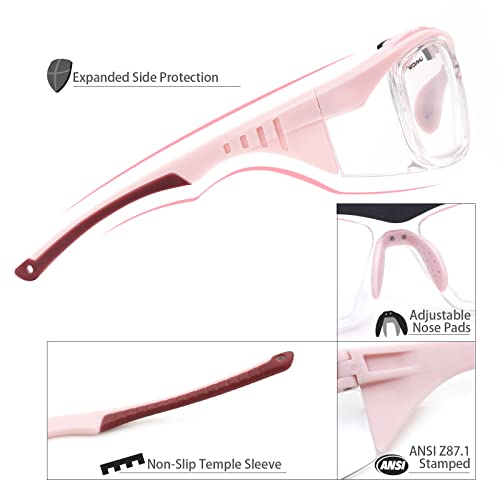 UKNOW Safety Glasses Anti Fog, Eye Protection with Clear UV Protection Lenses & Side Shields, ANSI Z87.1 Protective Eyewear - color: Pink