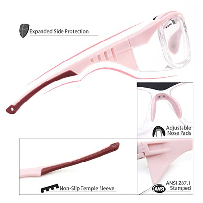 UKNOW Safety Glasses Anti Fog, Eye Protection with Clear UV Protection Lenses & Side Shields, ANSI Z87.1 Protective Eyewear - color: Pink