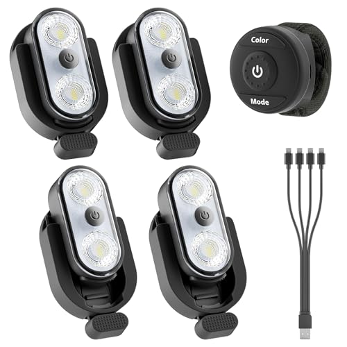 Wireless LED Lights for Car 4PCS with Base, Button and Remote Control Interior Ambient Strobe Light, USB-C 120H 8 Colors IP65 Waterproof Rechargeable Underglow Light for Cars, Trucks, Motorcycle - size: 4 with base