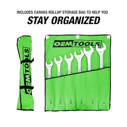 OEMTOOLS 22113 SAE Jumbo Angle Head Wrench Set, Large Fastener Access for Heavy-Duty Maintenance, 6 Piece 1-3/8" to 2" Wrenches, Chrome Finish, Carbon Steel, Wrench Roll Included - style: 6 Pc SAE Angle Head