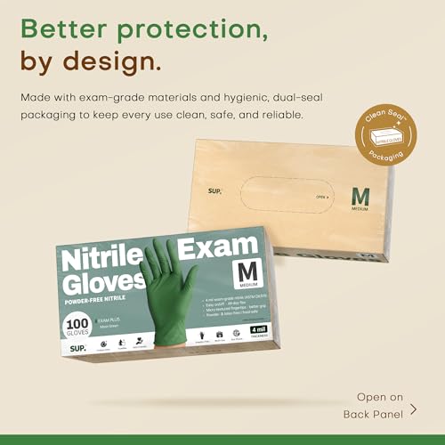 SUP Powder-Free Nitrile Exam Gloves, 100 Count Food Safe Latex-Free Disposable Gloves for Medical Lab Cooking Cleaning, Green - color: Medium (Moss Green)