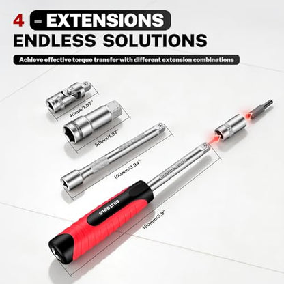 BILITOOLS 29PCS 1/4" Pass Through Socket Set with Spline Sockets & Bits | Small Pass Thru Go Through Ratchet Mechanics Tools Set for Tight Spaces, Low Profile 72-Tooth Wrench - style: 29-Piece Pass Through Socket Set