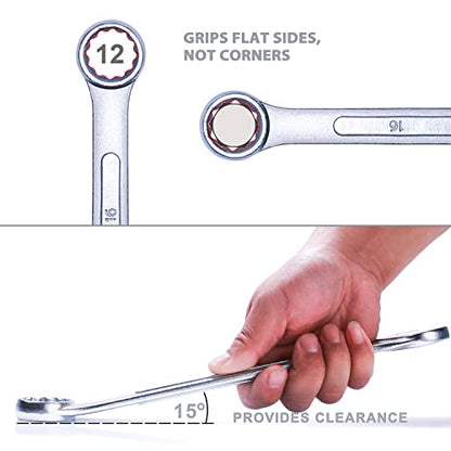 19-Piece Complete Metric Combination Wrench Set in Roll-up Pouch, No Skipped Metric Sizes 6mm - 24mm | Best Value Wrench Set, Ideal for General Household, Garage, Workshop, Auto Repairs, Emergency - size: 19-Piece Metric Set
