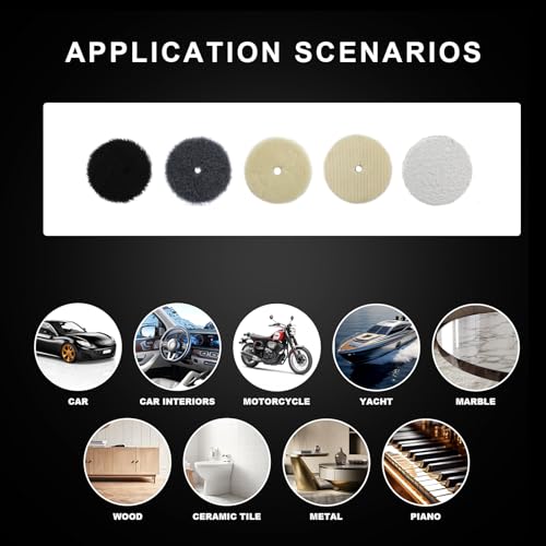 5-Inch 130mm Wool Buffing Pads (5-Pack) – Heavy-Duty Cutting, Deep Scratch Removal, Fast Paint Correction, Compatible with Rotary & Dual-Action Polishers