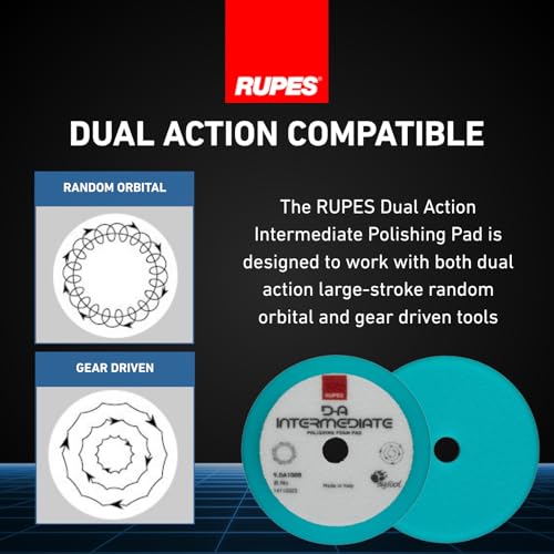 RUPES 9.DA100B Pack of 12 Light Blue D-A Intermediate Foam Polishing Pads 100mm | Ideal for Paint Correction & Gloss Enhancement | Improves Cutting Performance | Compatible with 4" Backing Plate - size: Intermediate 100mm, style: Pack of 12