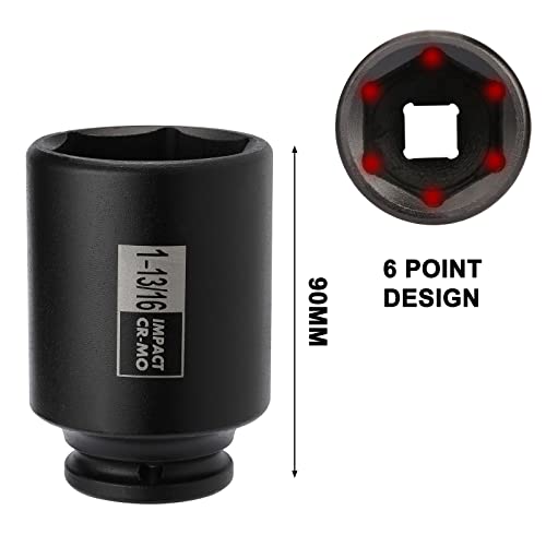 Mayouko 4PCS 1/2" Drive Spindle Axle Nut Impact Socket Set, 1-13/16, 1-7/8, 1-15/16, 2 Inch, CR-MO, Deep, 6 Point - size: 4PCS:1-13/16" - 2"(Deep)