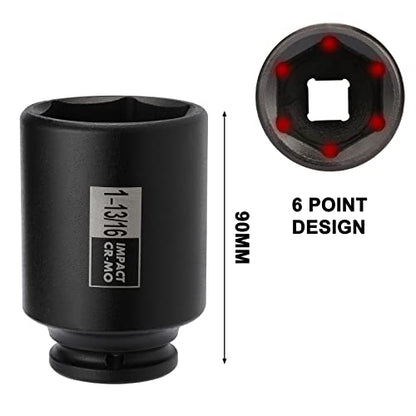 Mayouko 4PCS 1/2" Drive Spindle Axle Nut Impact Socket Set, 1-13/16, 1-7/8, 1-15/16, 2 Inch, CR-MO, Deep, 6 Point - size: 4PCS:1-13/16" - 2"(Deep)