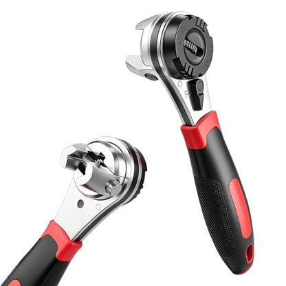 Adjustable Ratchet Wrench, Universal 6–22mm (1/4"–7/8") Compact Ratcheting Wrench for Tight Spaces, Reversible 60-Tooth Gear, Non-Slip Handle for Auto & Home Repair
