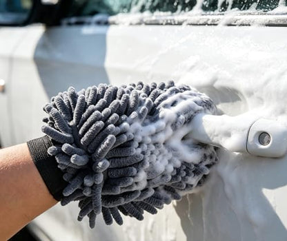 Grey Extra Large Size 7.5" X 11.5" Chenille Premium Scratch Free Microfiber Wash Mitt for Car Washing, Ultra-Soft Car Wash Glove, Swirl Free Finish, Safe for Trucks, SUVs, Motos, and More
