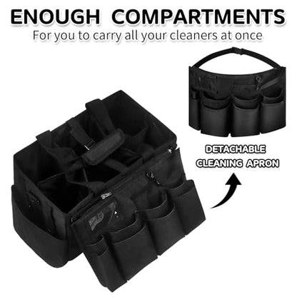 Boczif Cleaning Caddy Bag Wearable, Cleaning Caddy Supplies Organizer with Handle, Shoulder Straps & Detachable Divide, Cleaning Tool Organizers Tote Bag for Cleaners & Housekeepers（Black） - color: Black