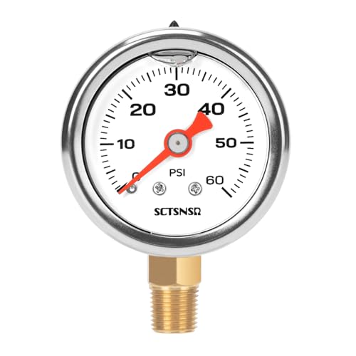 0-60 Psi Fuel Pressure Gauge, 1.5" Dial Size, 1/8" NPT Lower Mount, Stainless Steel Case, Glycerin Liquid Filled, Inline Low Pressure Gauge, for Oil Water Air Pressure Test - size: 0-60 Psi, style: Lower Mount
