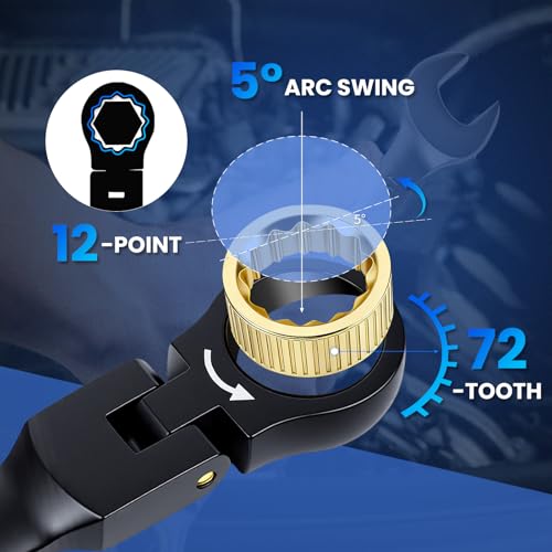 22-Piece Ratcheting Wrench Set with 180° Flex Head & Anti-Slip Design, Metric (6-18mm) and SAE (1/4-3/4") Combination Wrench Set, Professional Grade Chrome Vanadium Steel with Organizer Box