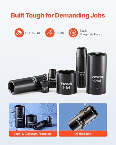 VEVOR 1/4 & 3/8 & 1/2 Inch Drive Impact Socket Set, 210-Piece Metric and Standard Full Sockets, Deep & Shallow, CR-V, 6 Point, Extension Bars, Universal Joint, Three Carrying Cases - style: 1/2" & 3/8" & 1/4" 210PCS