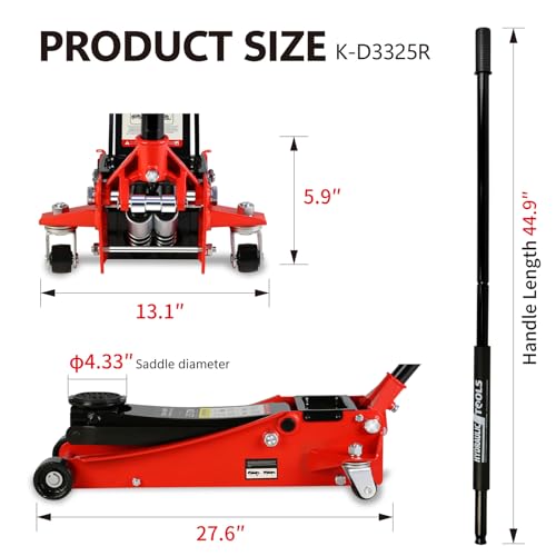 Floor Jack 2.5 Ton, Low Profile Floor Jack, Heavy Duty Steel Racing Jacks with Single Piston Quick Lift Pump, Hydraulic Car Jacks Lifting Range 3.3"-18.5" (2.5 Ton) - size: 2.5 Ton