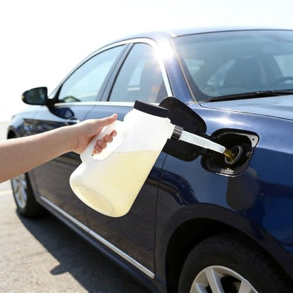 2 Pack 5 Quart Oil Jug Set with 2 Long Funnels - Oil Drain Pan & Container for Vehicle, Lawn Mower, Boat, Includes Orange & Black Funnels, Leak-Proof & Easy-Pour Spout (2Pack-5Qrt) - size: 2Pack-5Qrt