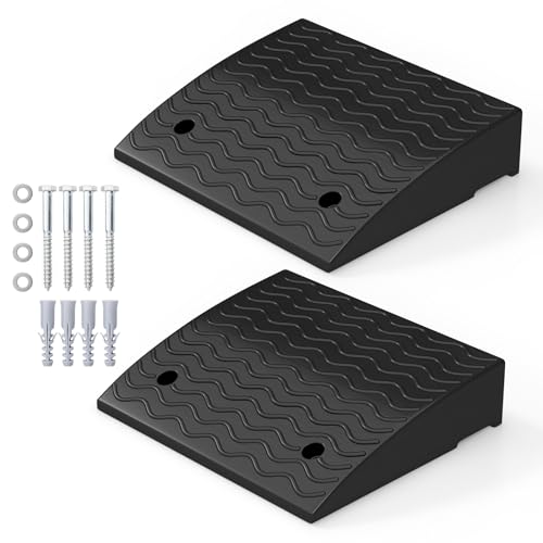 Car Ramps, 2 PCs Rubber Curb Ramps for Driveway, 4.5" Threshold Ramp Set Heavy Duty Ramp Slope for Driveway, Sidewalk, Loading Dock, Cars, Wheelchairs, Bikes, Motorcycles - size: 19" x 16.5" x 4.5"
