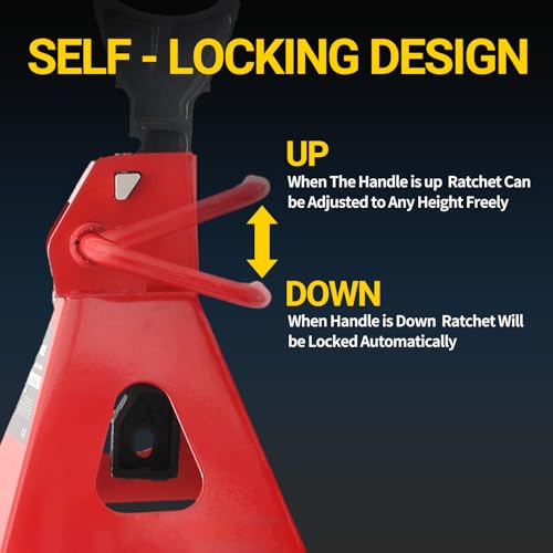 3 Ton Jack Stands, 1 Pair Heavy Duty Steel Car Jack Stands with Double Locking Pins, Adjustable Height for Cars, SUVs, Sedans and Vehicle Repair Maintenance(Red)