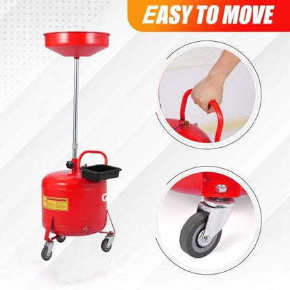 Garvee 8 Gallon Portable Waste Oil Drain Tank, Oil Lift Drain Pan Air Operated Drainer, Fluid Fuel Drainage Adjustable Funnel Height with Wheels | Air Operated Drainer, Fluid Fuel Drainage, Adjustable Funnel Height, Moved Flexibly with Wheels, Red - color