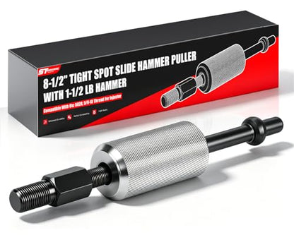 8-1/2" Tight Spot Slide Hammer Puller with 1-1/2 lb Hammer Compact Slide Hammer Set for Automotive Repair Seal & Bearing Remover Tool Compatible with OTC 5028 5/8-18 Thread for Injector