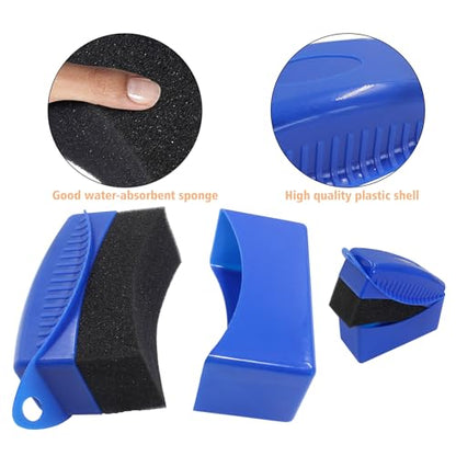2Pcs Tire Dressing Applicators,Tire Shine Applicator Pads,Reusable Tire Dressing Sponge Pad Car Tire Applicator Pads with Lid for Car Glass, Painted Steel & Porcelain (Blue, Curved - size: Blue, Curved