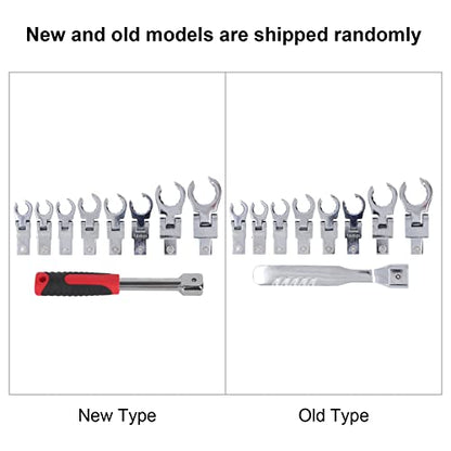 Flex Head Flare Nut Wrench Set, 9Pcs 180° Metric Steel Brake Line Ratchet Wrench Set, Flexible Ratcheting Open End Wrench Set for Maintenance