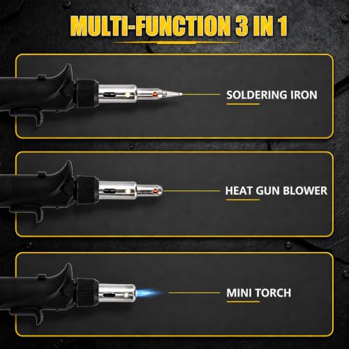 Butane Soldering Iron Kit Self-Ignite Adjustable Flame Temperature Max 2372℉,Cordless Soldering Heat Gun with 6 Tip,Butane Torch Portable Gas Soldering Iron,for Electrical Maintenance and DIY