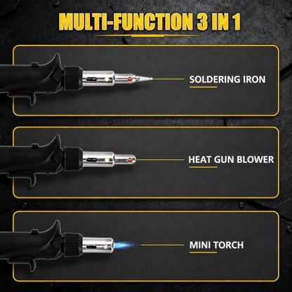 Butane Soldering Iron Kit Self-Ignite Adjustable Flame Temperature Max 2372℉,Cordless Soldering Heat Gun with 6 Tip,Butane Torch Portable Gas Soldering Iron,for Electrical Maintenance and DIY
