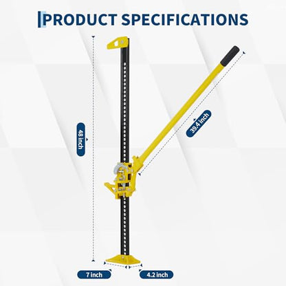 Garvee 48 in High Lift Farm Jack 3 Ton/7000 LB, Ratcheting Offroad Jack with 5.2-41.8 in Lifting Range, Heavy Duty Utility Bumper Lifter for Car, Tractor, Truck, SUV, Yellow | 7000 LB Ratcheting Offroad Jack, Heavy Duty Utility Bumper Lifter for Car, Trac