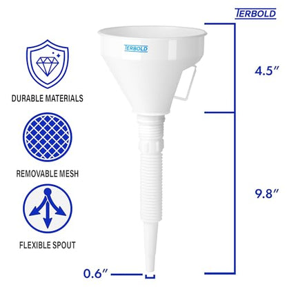 Automotive Flex Funnel with Hose | Wide Mouth Flexible Oil Funnel for Automotive Use - Gas, Transmission Fluid, Car Fuel, Oil Change (White) - color: White